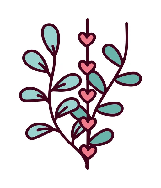 Feliz dia dos namorados, ramos deixa folhagem coração amor romântico —  Vetores de Stock