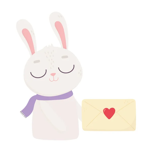 Happy valentines day, cute bunny with envelope message love romantic heart — Stock Vector