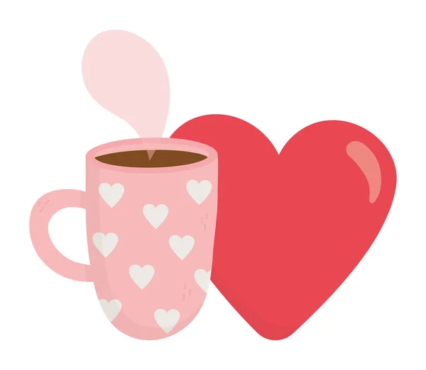 Día feliz, café caliente y amor al corazón rojo. — Archivo Imágenes Vectoriales