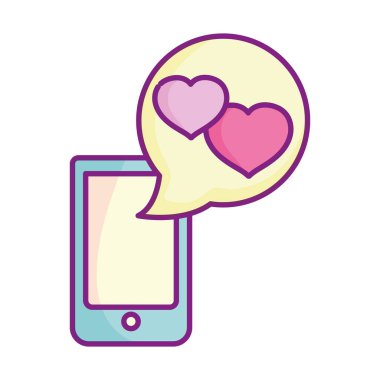 Sevgililer günün kutlu olsun, akıllı telefon konuşması baloncuk mesajı aşk kalbi.