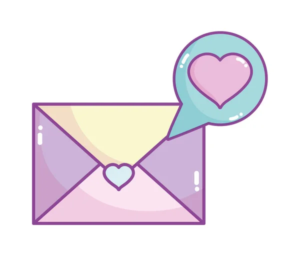 Glad Alla hjärtans dag, kuvert meddelande bubbla hjärta kärlek — Stock vektor