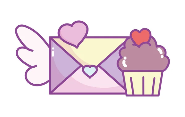 Glad Alla hjärtans dag, kuvert meddelande söt cupcake hjärtan — Stock vektor
