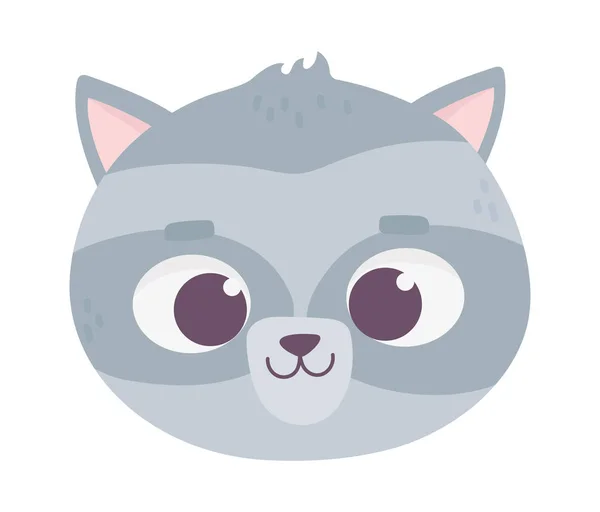 Bonito animal rosto raccoon cartoon personagem — Vetor de Stock