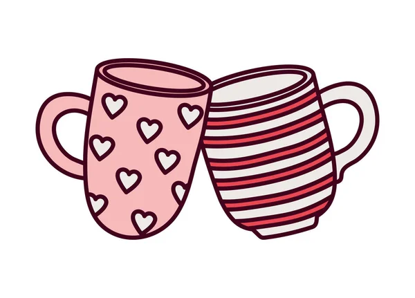 Happy valentines jour, tasses à café romantiques carte de décoration — Image vectorielle