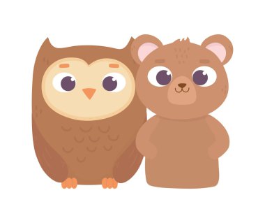 Sevimli hayvanlar ayı ve baykuş çizgi filmi