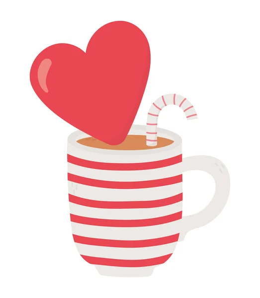 ハッピーバレンタインデー赤いハートのカップチョコレートとお菓子の杖 — ストックベクタ