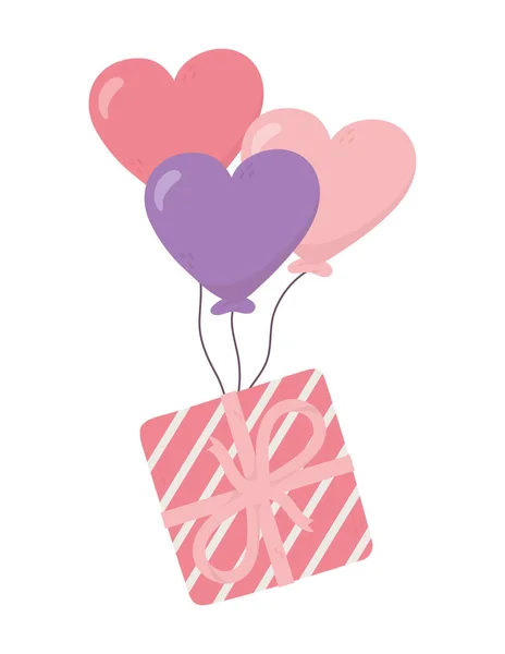 Šťastný Valentýn, pruhované dárkové krabice balónky ve tvaru srdce — Stockový vektor
