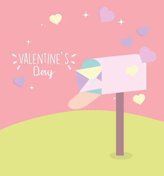 Glad Alla hjärtans dag, brevlåda kuvert meddelande brev romantiska hjärtan kärlek — Stock vektor
