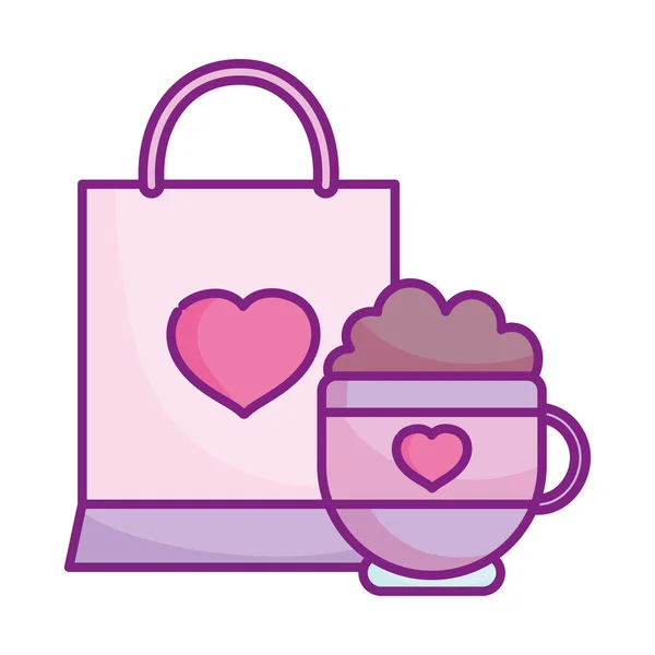 ハッピーバレンタインデーショッピングバッグカップチョコレート — ストックベクタ
