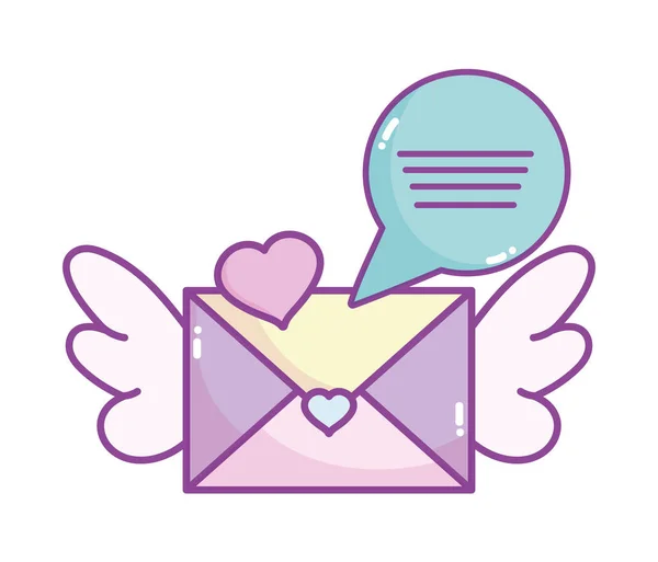 Boldog Valentin nap, boríték üzenet beszéd buborék szív szerelem — Stock Vector