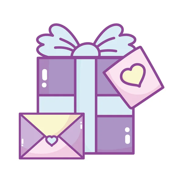 Feliz día, caja de regalos y mensaje envoltorio amor corazón corazón. — Vector de stock