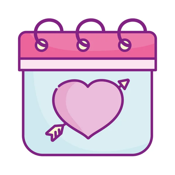 Glad Alla hjärtans dag, kalender hjärta piercad pil kärlek dekoration — Stock vektor