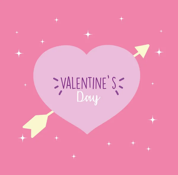 Glad Alla hjärtans dag, söt hjärta piercad pil romantisk — Stock vektor