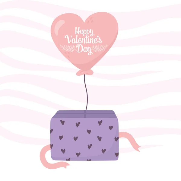 Happy valentines day, balloon shaped heart coming out gift box surprise — Stockvektor