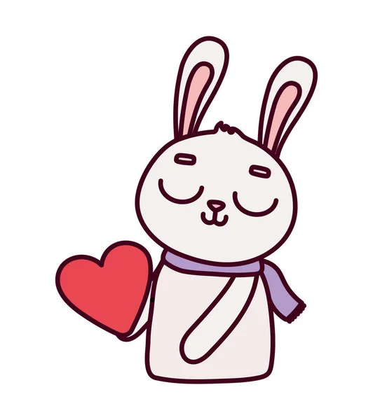 Gelukkig Valentijnsdag, schattig konijn met rood hart liefde passie — Stockvector