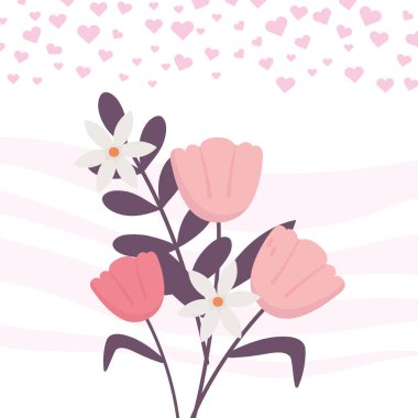 Sevgililer günün kutlu olsun, çiçek desenli kalpler.