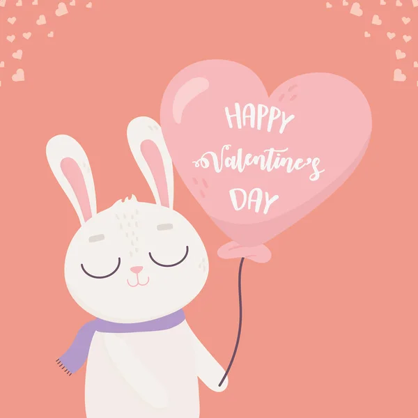 Щасливий день валентинки, милий кролик з повітряною кулею у формі серця любов — стоковий вектор