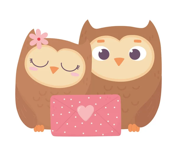 Happy valentines day, cute couple owl with message cartoon — Stock Vector