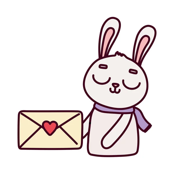 情人节快乐，可爱的兔子带着信封短信爱着浪漫的心 — 图库矢量图片