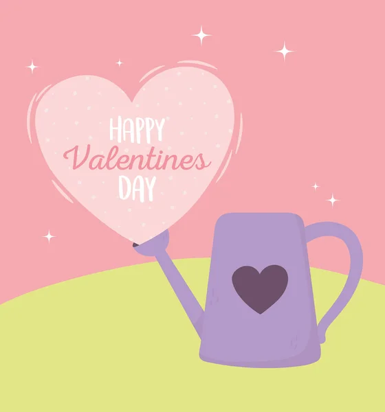 Happy valentines day, watering can pink heart lettering — 스톡 벡터