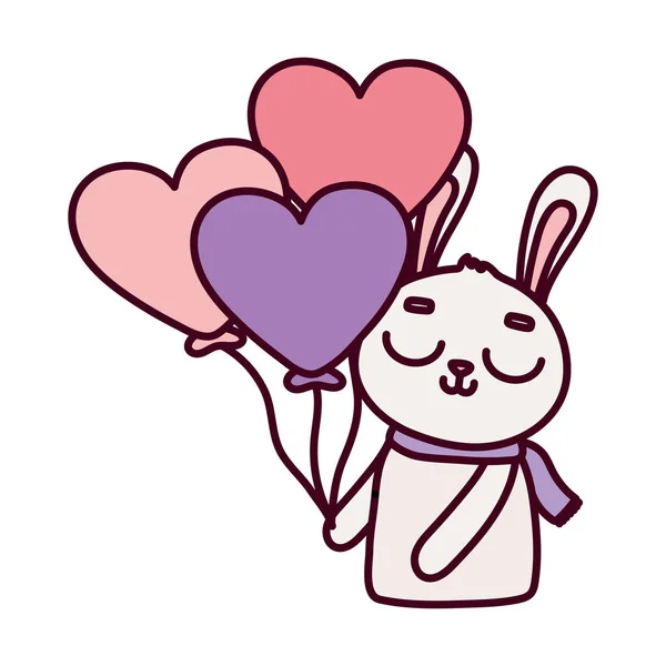 Glad Alla hjärtans dag, söt kanin med ballonger formade hjärtan kärlek — Stock vektor