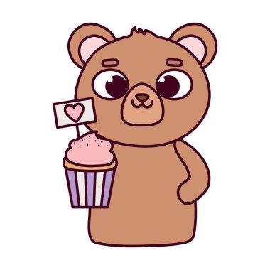 Sevgililer günün kutlu olsun, tatlı kek kalpli sevimli ayı aşk kartın