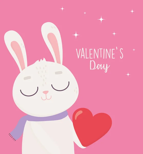 Feliz día, lindo bunny con el corazón rojo amor pasión. — Vector de stock