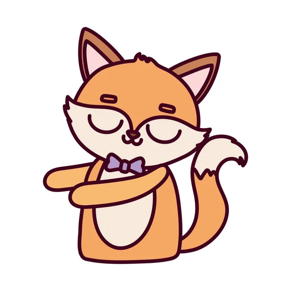 Cute animal male fox with bow tie cartoon - Stok Vektor