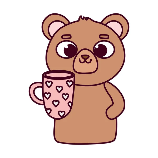 Happy valentines day, cute bear with coffee cup with hearts — Stock Vector