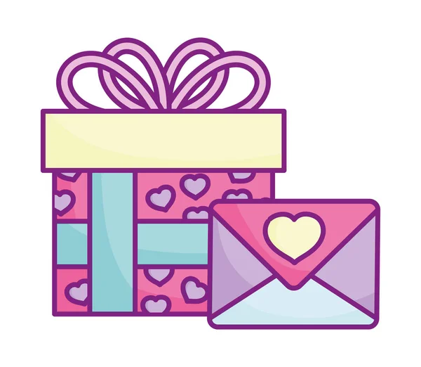 情人节快乐，礼品盒和信封充满爱心 — 图库矢量图片