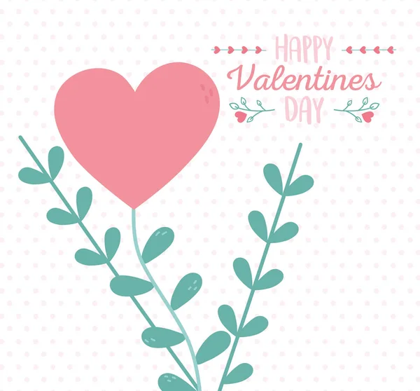 Happy valentines day, flower shaped heart leaves foliage — Stock Vector