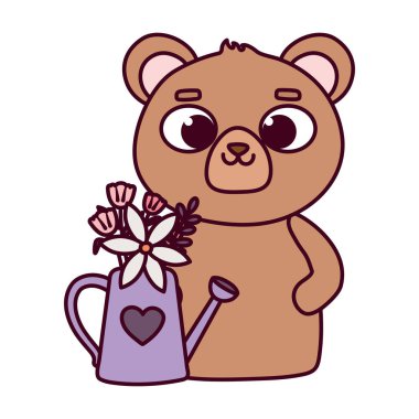 Sevgililer günün kutlu olsun, tatlı ayı sulama teneke çiçekler kalp aşkı