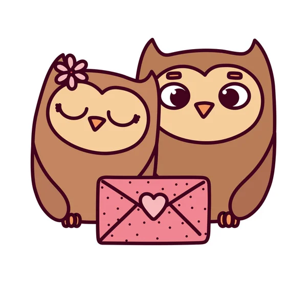 Happy valentines day, cute couple owl with message cartoon — Stock Vector