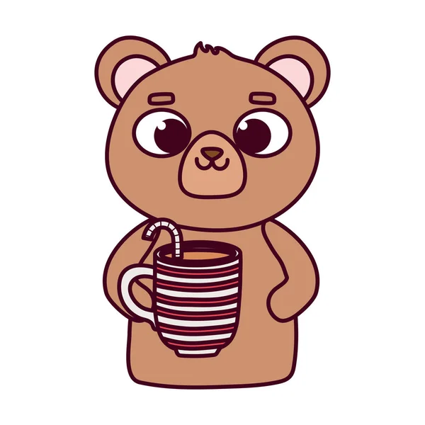 Día feliz, oso lindo con chocolate de taza y amor por la caña de caramelo. — Vector de stock