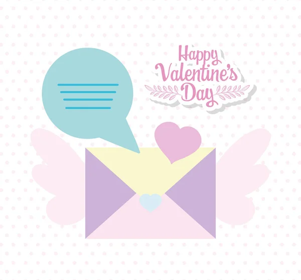 Glad Alla hjärtans dag, kuvert meddelande bubbla hjärta kärlek — Stock vektor