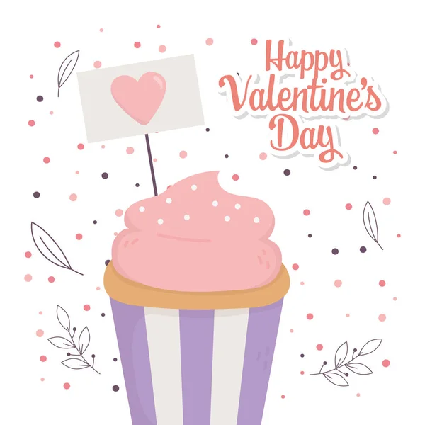 Happy valentines day, sweet cupcake sign heart decoration floral — Stock Vector