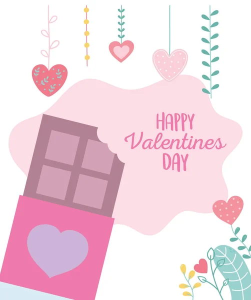 Happy valentines day, sweet chocolate bar snack heart love — Stockový vektor