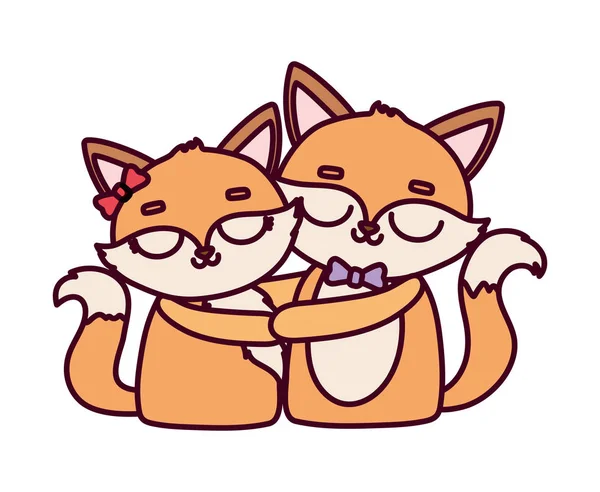 Happy valentines day, cute fox couple with bow decoration love — Stock vektor