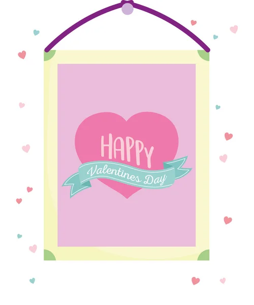 Glücklicher Valentinstag, hängender Rahmen Herz Liebe Dekoration — Stockvektor
