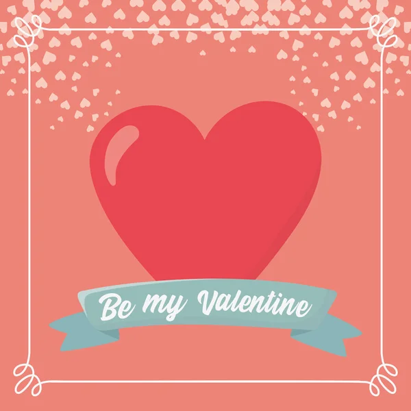 Happy valentines day, red heart love hearts decoration frame card — Stok Vektör