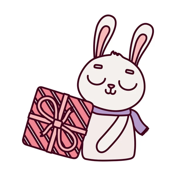 Sevgililer günün kutlu olsun, çizgili hediye kutusu dekorasyonlu sevimli tavşan. — Stok Vektör