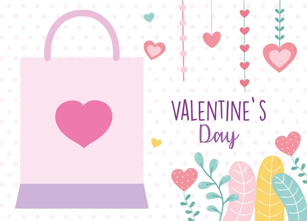 Happy valentines day, shopping bag heart love celebration — Vector de stock