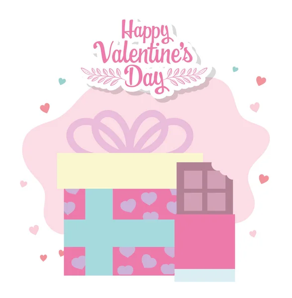 Happy valentines day, sweet chocolate bar gift box hearts romantic decoration — Image vectorielle