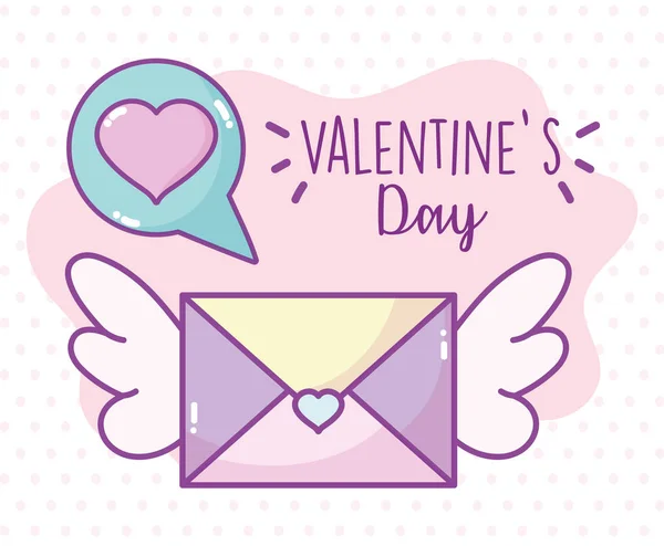 Happy valentines day, envelope message letter wings love — Vector de stock