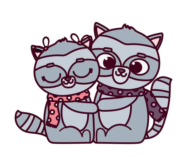 stock vector happy valentines day, cute couple raccoon with scarves