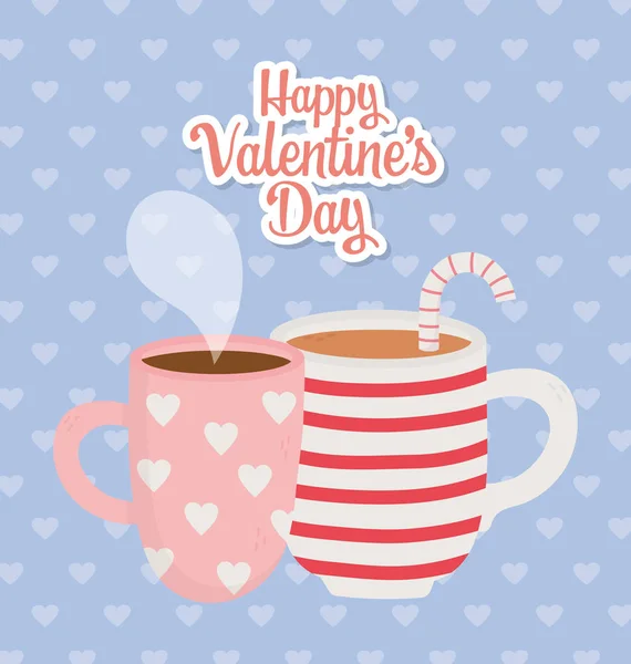 Happy valentines day, tazza di cioccolato e caffè con cuori e strisce — Vettoriale Stock