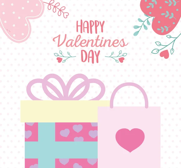 Happy valentines day, gift box with hearts shopping bag decoration — Stock vektor