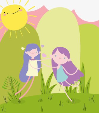 happy valentines day, cute girl and female cupid celebrating love