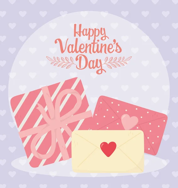 Happy valentines day, envelopes message gift box hearts decoration —  Vetores de Stock