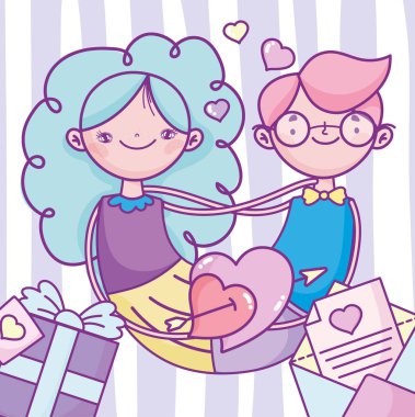 Sevgililer Günü 'nüz kutlu olsun. Birleştirilmiş kalpler ve oklu hediye mektubu.